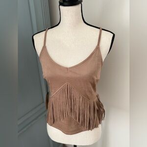 Idyllwind tan fringe faux suede top NWT